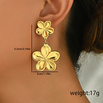 Elegant Stainless Steel Texture Flower Dangle Stud Earrings, Golden, 55x30mm