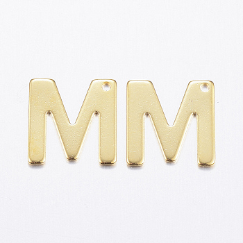 304 Stainless Steel Charms, Letter.M, Real 18K Gold Plated, 11x10.5x0.8mm, Hole: 1mm
