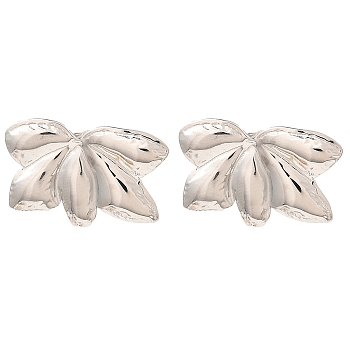 304 Stainless Steel Stud Earrings for Women, Leaf, Stainless Steel Color, 16.5x25.5mm