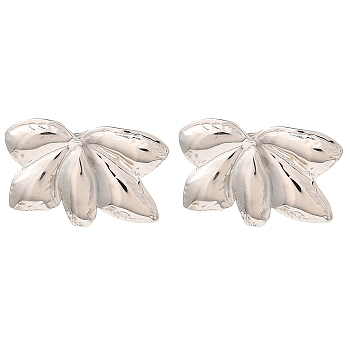 Non-Tarnish 304 Stainless Steel Stud Earrings for Women, Leaf, Stainless Steel Color, 16.5x25.5mm