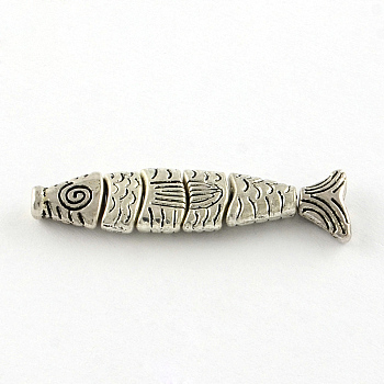 Fish Tibetan Style Alloy Combine Beads, Cadmium Free & Lead Free, Antique Silver, 35x9x4mm, Hole: 1mm