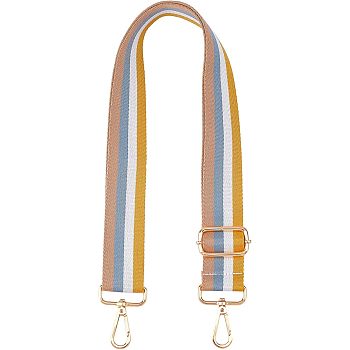 Adjustable Canvas Bag Handles, with Alloy Swivel Clasps, for Bag Straps Replacement Accessories, Stripe Pattern, Champagne Yellow, Gold, Yellow, 72~130x3.8x0.3cm, Alloy Swivel Clasps: 6x4.6x0.8cm