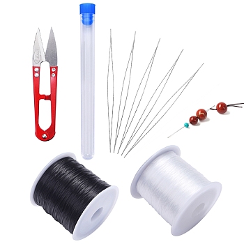 Jewelry Tool Sets, Including Plastic Bead Containers, Iron Collapsible Big Eye Beading Needles, Elastic Beading Thread, Stainless-Steel Scissors, White, 11x2.2x1cm