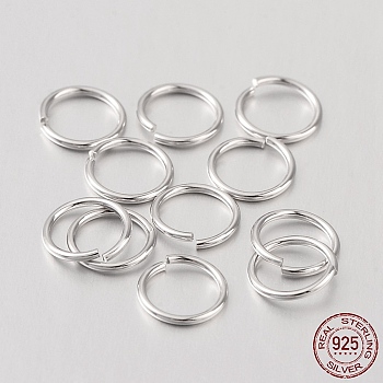 Rhodium Plated 925 Sterling Silver Open Jump Rings, Round Rings, Platinum, 8x0.8mm
