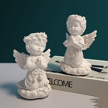 Resin Angels Statue, for Home Desktop Display Decorations, White, 80x70x130mm, 2pcs/set
