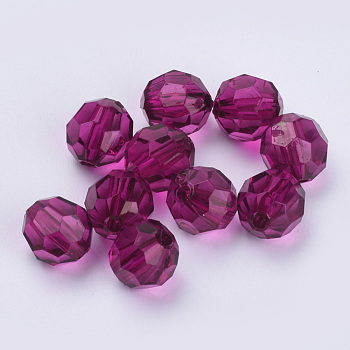 Transparent Acrylic Beads, Faceted, Round, Purple, 10x9.5mm, Hole: 1.8mm, about 990pcs/500g