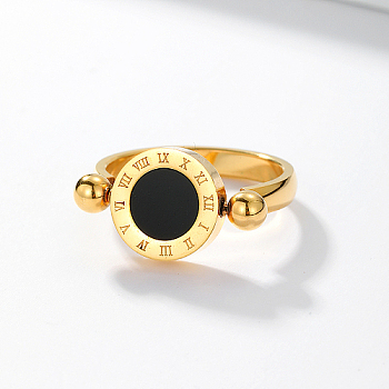 Roman Numerals Brass Finger Ring, Flat Round Signet Ring, Golden, Inner Diameter: 19mm