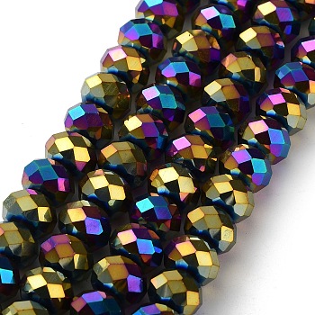 Electroplate Glass Beads Strands, Faceted, Rondelle, Multi-color Plated, 12x8mm, Hole: 1mm, about 72pcs/strand, 23 inch