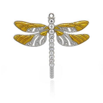 Alloy Enamel Dragonfly Big Pendants, with Crystal Rhinestone, Platinum, Gold, 57x64x5mm, Hole: 2mm