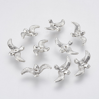 Tibetan Style Alloy Beads, Lead Free and Cadmium Free, Bird, Antique Silver, 17mm long, 10mm wide, 2mm thick, hole: 1mm