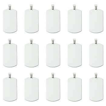 20Pcs 201 Stainless Steel Rounded Rectangle Stamping Blank Tag Pendants, for Necklace Men Jewelry Making, with Snap on Bails, Stainless Steel Color, 43x24x1mm, Hole: 3x7mm