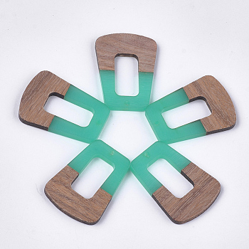 Resin & Walnut Wood Pendants, Trapezoid, Medium Turquoise, 37~37.5x27~27.5x3~3.5mm, Hole: 2mm