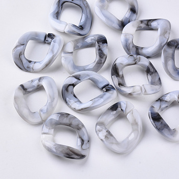 Two Tone Acrylic Linking Rings, For Curb Chains Making, Imitation Gemstone, Twist, Dark Gray, 40~41x33x11mm, Inner Diameter: 25x16~17mm, about 140pcs/500g