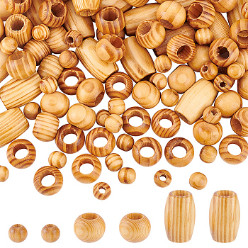 ANATTASOUL 3 Styles Wood Beads, Round & Column, Mixed Color, 12~30x10.5~19.5mm, Hole: 4.5~10mm