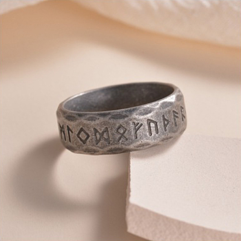 Viking Rune Titanium Steel Finger Rings for Men, Antique Silver, 8mm, US Size 11 1/4(20.7mm)