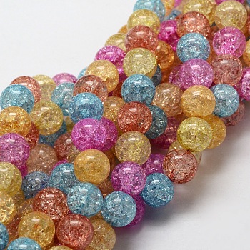 Crackle Glass Round Beads Strands, Colorful, 10mm, Hole: 1mm, about 40pcs/strand, 15 inch