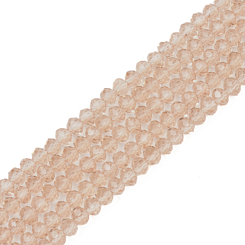 Glass Beads Strands, Faceted, Rondelle, Tan, 4x3mm, Hole: 0.4mm, about 123~127pcs/strand, 16.5~16.9 inch(42~43cm).