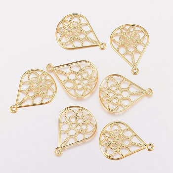 201 Stainless Steel Filigree Pendants, teardrop, with Floral Pattern, Golden, 20x15x1.2mm, Hole: 1mm