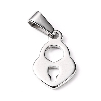 304 Stainless Steel Pendants, Heart Padlock, Stainless Steel Color, 18x12x2mm, Hole: 8x3mm