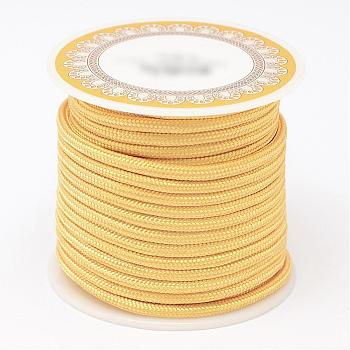 Braided Polyester Cords, Round, Gold, 3mm, about 8.74 yards(8m)/roll