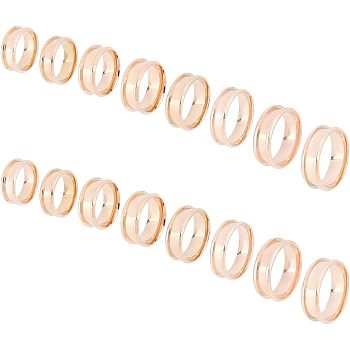 16pcs 8 Style 201 Stainless Steel Grooved Finger Ring Settings, Ring Core Blank, for Inlay Ring Jewelry Making, Rose Gold, Inner Diameter: 17~23, Groove: 4.3mm, 2pc/style