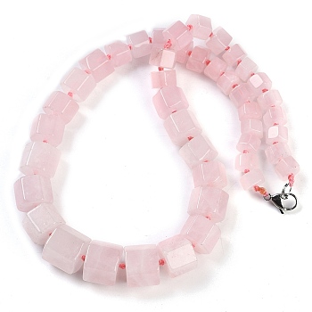 Natural Rose Quartz Hexagon Prism Graduated Beaded Necklaces for Women Men, 19.49 inch(49.5cm)