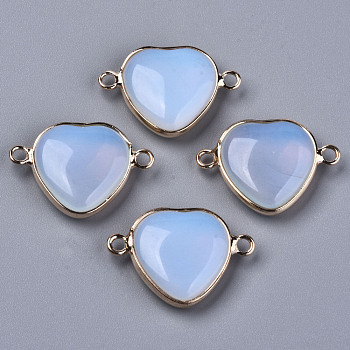 Synthetic Opalite Links Connectors, with Light Gold Plated Brass Edge and Iron Loop, Heart, 19~20x27~28x6mm, Hole: 2mm