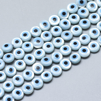 Natural White Shell Mother of Pearl Shell Beads, with Natural Turquoise, Evil Eye, Deep Sky Blue, 5x2mm, Hole: 0.5mm