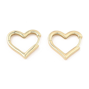 Brass Hoop Earrings, Heart, Light Gold, 18x20x2.5mm