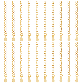 20Pcs Brass Chain Extender, Cable Chain, with Charms, Real 18K Gold Plated, Teardrop, 53mm, Link: 4x3x0.4mm, Inner Size: 3x2mm