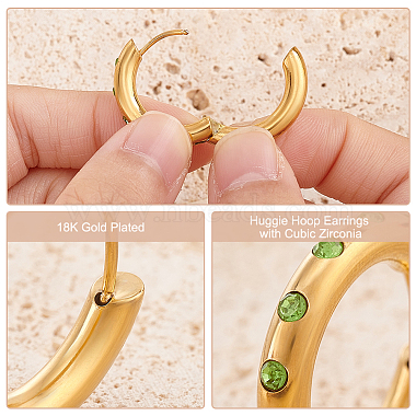 Elite 3Pairs 3 Colors Real 18K Gold Plated 304 Stainless Steel Huggie Hoop Earrings with Cubic Zirconia(EJEW-PH0001-27)-4