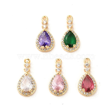 Real 18K Gold Plated Mixed Color Teardrop Brass+Glass Charms