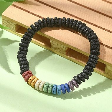 bracelets extensibles en perles de disque de pierre de lave naturelle teinte(BJEW-TA00342-01)-4