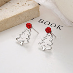 925 Sterling Silver Hollow Christmas Tree Stud Earrings, with Rhinestone, Platinum, 15x11mm(EJEW-F397-03P)