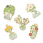 Green Plants and Potted Plants Alloy Enamel Pendants, Golden, Mixed Color, 25x13~24x2mm, Hole: 1.8mm(ENAM-P266-01A-G)