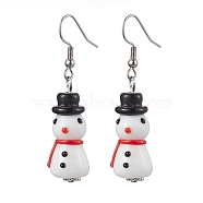 Christmas Theme Glass Dangle Earrings, with Brass Findings, Snowman, 49~51x12~12.5mm(EJEW-TA00475-02)