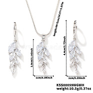 Fashionable European and American Style Brass Rhinestones Earrings & Necklaces for Women, Leaf, Platinum, (LQ2499-1)