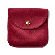 Velvet Jewelry Storage Pouches, Square Jewelry Bags with Golden Tone Snap Fastener, for Earring, Rings Storage, Red, 9.8x9.8x0.75cm(ABAG-C003-02B-01)