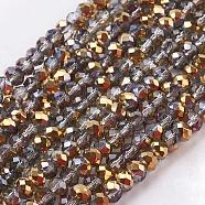 Electroplate Glass Faceted Rondelle Beads Strands, Half Plated, Gold, 3x2mm, Hole: 1mm, about 165~169pcs/strand, 15~16 inch(38~40cm)(EGLA-D020-3x2mm-14)