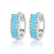 Cubic Zirconia Hoop Earrings, Rhodium Plated 925 Sterling Silver Earrings for Women, with S925 Stamp, Platinum, Deep Sky Blue, 10x3mm(DI7487-06)