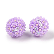 Handmade Polymer Clay Rhinestone Beads, with Acrylic, Round with Flower, Lilac, 20~21mm, Hole: 2mm(CLAY-H003-03A)
