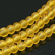 Glass Beads Strands, Frosted, Round, Yellow, about 6mm in diameter, hole: 1mm, about 140pcs/strand, 33 inch/strand(X-GGB6MMY-DK24)
