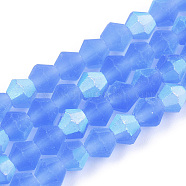 Imitate Austrian Crystal Bicone Frosted Glass Beads Strands, Grade AA, Faceted, Cornflower Blue, 4x4mm, Hole: 1mm, about 87~89pcs/strand, 13.19~13.39 inch(33.5~34cm)(GLAA-F029-TM4mm-A07)
