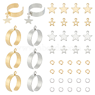 DIY Star Charm Cuff Ring Making Kit, Including 304 Stainless Steel Loop Ring Base & Charms & Jump Rings, Golden & Stainless Steel Color, 44Pcs/box(STAS-UN0051-40)
