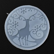 Christmas Coaster Food Grade Silicone Molds, Resin Casting Molds, For UV Resin, Epoxy Resin Craft Making, Round with Reindeer, White, 96x5mm(DIY-H145-06)