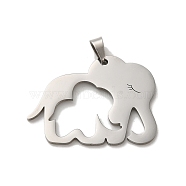 304 Stainless Steel Pendants, Laser Cut, Elephant Charm, Stainless Steel Color, 24.5x32.5x1.5mm, Hole: 6x3.2mm(STAS-O005-24A-P)