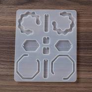 DIY Pendant Food Grade Silicone Molds, Resin Casting Molds, for UV Resin, Epoxy Resin Jewelry Makings, Hexagon/Rectangle/C-shape, White, 147x122x7mm, Hole: 2mm, Inner Diameter: 15~52x8~48x6mm(SIMO-C003-08)