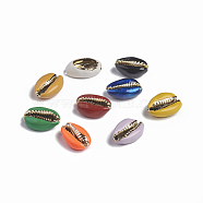 Electroplated Cowrie Shell Beads, No Hole Beads, with Enamel, DIY Craft Jewelry Making Accessories, Mixed Color, 17.2x12.2x7.5mm(X-BSHE-G026-03)