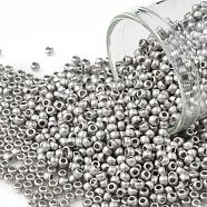 TOHO Round Seed Beads, Japanese Seed Beads, (714F) Metallic Matte Silver, 11/0, 2.2mm, Hole: 0.8mm, about 1110pcs/bottle, 10g/bottle(SEED-JPTR11-0714F)