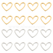 32Pcs 2 Colors 201 Stainless Steel Linking Rings, Laser Cut, Asymmetrical Heart, Real 18K Gold Plated & Stainless Steel Color, 10.5x13x1mm, 16pcs/color(STAS-UN0050-06)